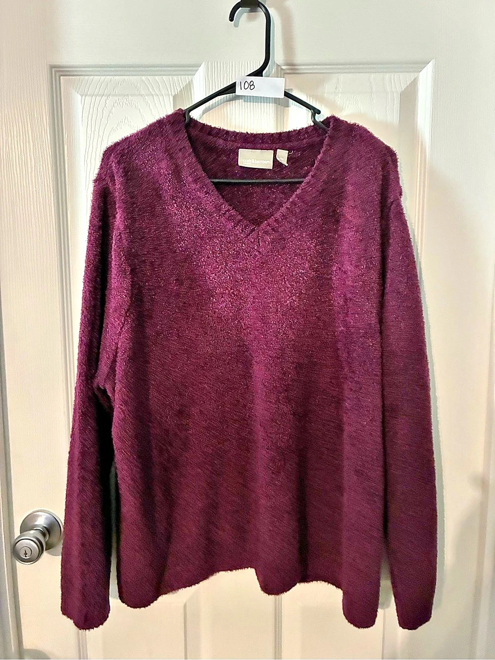 croft & barrow Plush Chenille V-Neck Sweater Purple 3X
